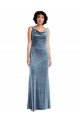 Cowl Neck Long Stretch Velvet Dusty Blue Sleeveless Evening Dress / Bridesmaid Dress Darwin
