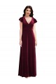 V-Neck Long Stretch Velvet Burgundy Flutter Sleeves Semi Formal Evening Dress / Prom Dress / Bridesmaid Dress Darwin