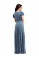 V-Neck Long Stretch Velvet Dusty Blue Flutter Sleeves Black Tie Evening Gown / Prom Dress / Bridesmaid Dress Darwin