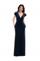 V-Neck Long Stretch Velvet Dark Navy Flutter Sleeves Formal Dress / Bridesmaid Dress Darwin