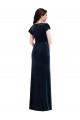 V-Neck Long Stretch Velvet Dark Navy Flutter Sleeves Formal Dress / Bridesmaid Dress Darwin