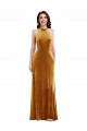 High Neck Long Stretch Velvet Gold Sleeveless Semi Formal Evening Dress / Prom Dress / Bridesmaid Dress Darwin
