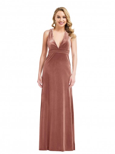 V-Neck Long Stretch Velvet Cinnamon Rose Sleeveless Bridesmaid Dress / Evening Dress Darwin