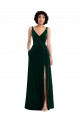V-Neck Long Stretch Velvet Dark Green Sleeveless Bridesmaid Dress / Evening Dress Darwin