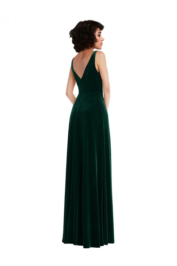 V-Neck Long Stretch Velvet Dark Green Sleeveless Bridesmaid Dress / Evening Dress Darwin