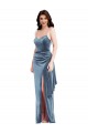 Sweetheart Long Stretch Velvet Dusty Blue Sleeveless Formal Evening Gown / Prom Dress / Bridesmaid Dress Darwin