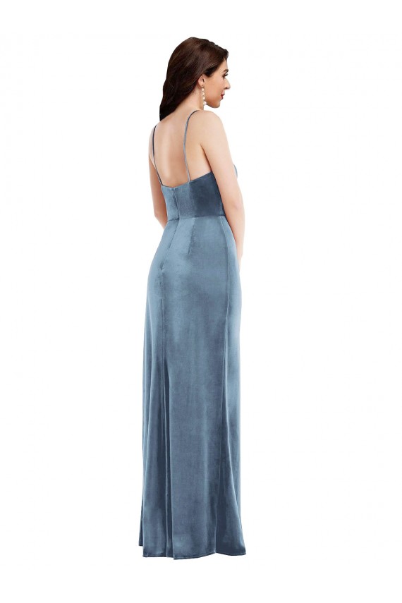 Sweetheart Long Stretch Velvet Dusty Blue Sleeveless Formal Evening Gown / Prom Dress / Bridesmaid Dress Darwin
