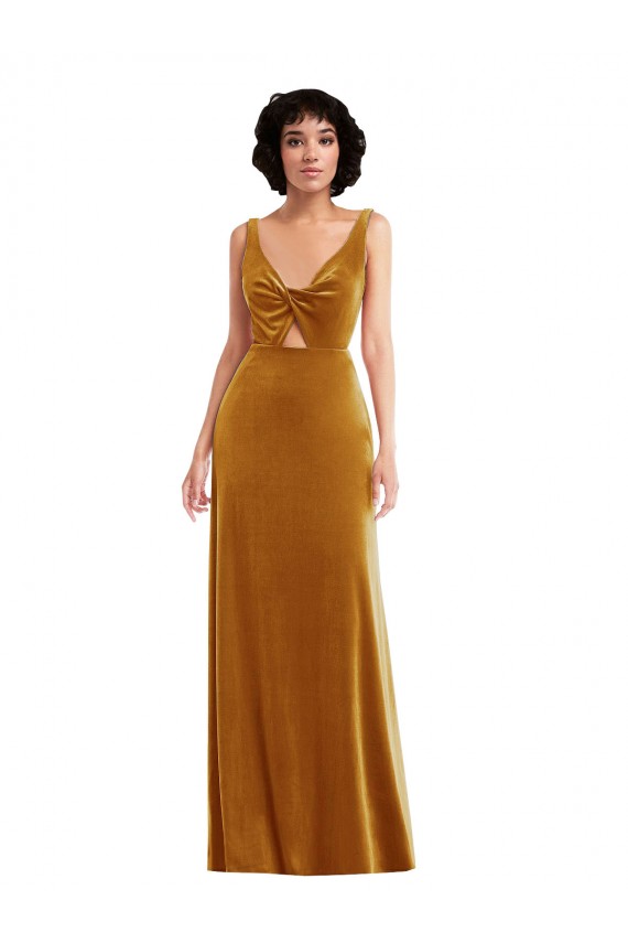 V-Neck Long Stretch Velvet Gold Sleeveless Semi Formal Evening Dress / Prom Dress / Bridesmaid Dress Darwin