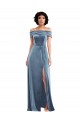 Off the Shoulder Long Stretch Velvet Dusty Blue Sleeveless Semi Formal Evening Dress / Prom Dress / Bridesmaid Dress Darwin