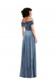 Off the Shoulder Long Stretch Velvet Dusty Blue Sleeveless Semi Formal Evening Dress / Prom Dress / Bridesmaid Dress Darwin