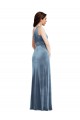 Off the Shoulder Long Stretch Velvet Dusty Blue Sleeveless Bridesmaid Dress / Evening Dress Darwin