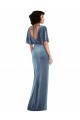 Long Stretch Velvet Dusty Blue Flutter Sleeves Semi Formal Evening Dress / Prom Dress / Bridesmaid Dress Darwin