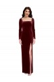 Square Neck Long Stretch Velvet Burgundy Long Sleeves Prom Dress / Bridesmaid Dress Darwin