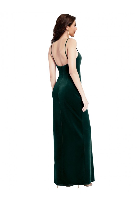 Square Neck Long Stretch Velvet Dark Green Sheath Sleeveless Prom Dress / Bridesmaid Dress Darwin