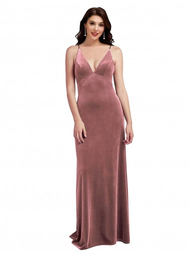 V-Neck Long Stretch Velvet Cinnamon Rose Sleeveless Formal Evening Gown / Prom Dress / Bridesmaid Dress Darwin