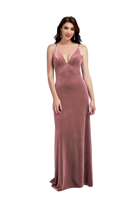V-Neck Long Stretch Velvet Cinnamon Rose Sleeveless Formal Evening Gown / Prom Dress / Bridesmaid Dress Darwin