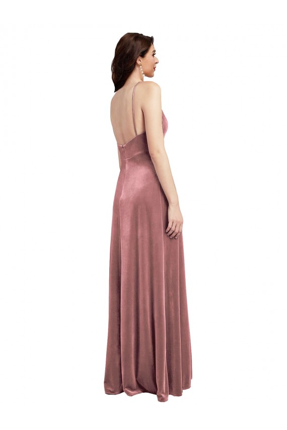 V-Neck Long Stretch Velvet Cinnamon Rose Sleeveless Formal Evening Gown / Prom Dress / Bridesmaid Dress Darwin