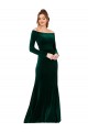 Off the Shoulder Long Stretch Velvet Dark Green Long Sleeves Formal Evening Gown / Prom Dress / Bridesmaid Dress Darwin