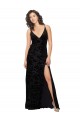 V-Neck Long Floral Velvet & Stretch Velvet Black Sleeveless Bridesmaid Dress Darwin