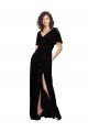 V-Neck Long Floral Velvet & Stretch Velvet Black Short Split Sleeves Bridesmaid Dress Darwin