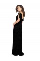 V-Neck Long Floral Velvet & Stretch Velvet Black Short Split Sleeves Bridesmaid Dress Darwin