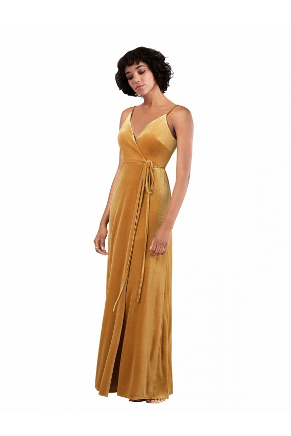 V-Neck Long Stretch Velvet Gold Sleeveless Black Tie Evening Gown / Prom Dress / Bridesmaid Dress Darwin