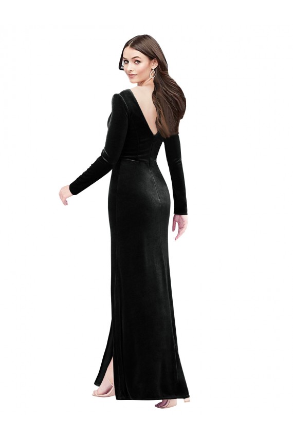 V-Neck Long Stretch Velvet Black Long Sleeves Formal Evening Gown / Prom Dress / Bridesmaid Dress Darwin