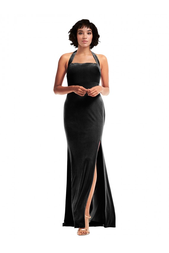 Halter Neck Long Stretch Velvet Black Sleeveless Formal Evening Gown / Prom Dress / Bridesmaid Dress Darwin