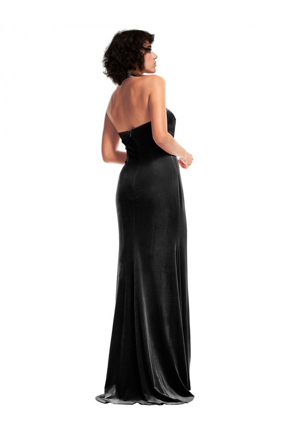 Halter Neck Long Stretch Velvet Black Sleeveless Formal Evening Gown / Prom Dress / Bridesmaid Dress Darwin