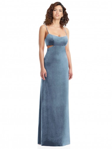 Square Neck Long Stretch Velvet Dusty Blue Sleeveless Formal Evening Gown / Prom Dress / Bridesmaid Dress Darwin