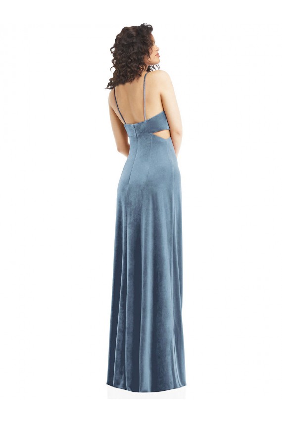 Square Neck Long Stretch Velvet Dusty Blue Sleeveless Formal Evening Gown / Prom Dress / Bridesmaid Dress Darwin
