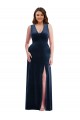 V-Neck Long Stretch Velvet Dark Navy Sleeveless Formal Plus Size Evening Gown / Prom Dress / Bridesmaid Dress Darwin