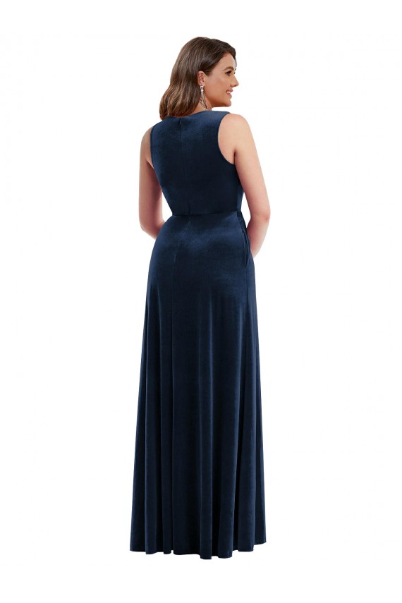 V-Neck Long Stretch Velvet Dark Navy Sleeveless Formal Plus Size Evening Gown / Prom Dress / Bridesmaid Dress Darwin