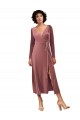 V-Neck Midi Length Stretch Velvet Cinnamon Rose Long Sleeves Black Tie Prom Dress / Bridesmaid Dress Darwin