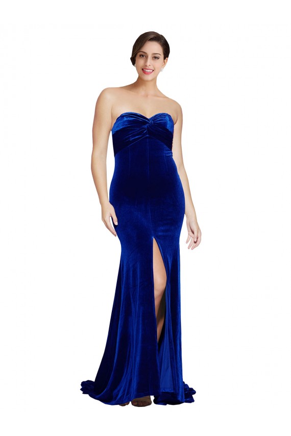 Strapless Sweep Train Stretch Velvet Royal Blue Sleeveless Formal Evening Gown / Prom Dress / Bridesmaid Dress Darwin