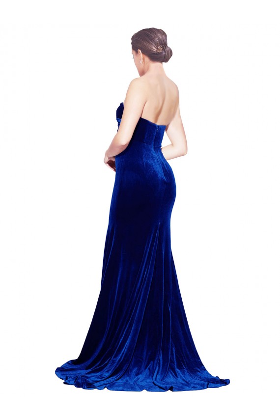 Strapless Sweep Train Stretch Velvet Royal Blue Sleeveless Formal Evening Gown / Prom Dress / Bridesmaid Dress Darwin