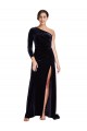 One Shoulder Sweep Train Stretch Velvet Dark Navy Long Sleeves Formal Evening Gown / Prom Dress / Bridesmaid Dress Darwin