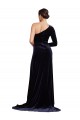 One Shoulder Sweep Train Stretch Velvet Dark Navy Long Sleeves Formal Evening Gown / Prom Dress / Bridesmaid Dress Darwin