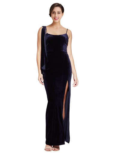 Square Neck Long Stretch Velvet Dark Navy Sleeveless Formal Evening Gown / Prom Dress / Bridesmaid Dress Darwin