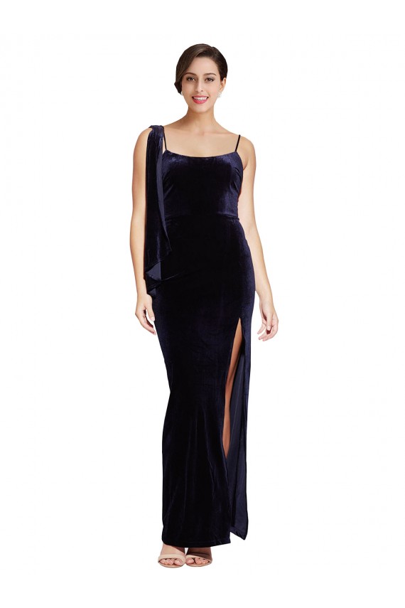 Square Neck Long Stretch Velvet Dark Navy Sleeveless Formal Evening Gown / Prom Dress / Bridesmaid Dress Darwin