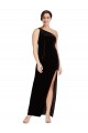 One Shoulder Long Stretch Velvet Black Sleeveless Formal Evening Gown / Prom Dress / Bridesmaid Dress Darwin
