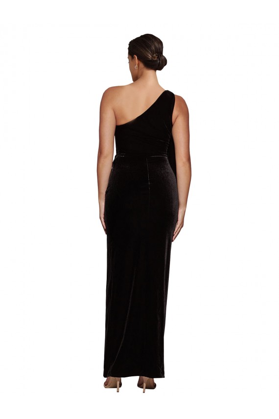 One Shoulder Long Stretch Velvet Black Sleeveless Formal Evening Gown / Prom Dress / Bridesmaid Dress Darwin