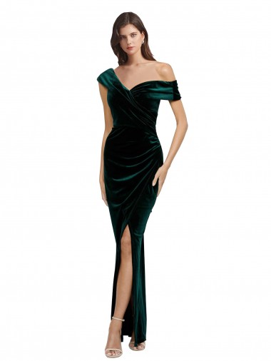 Sweetheart Long Stretch Velvet Dark Green Sleeveless High Low Evening Gown / Prom Dress / Bridesmaid Dress Darwin