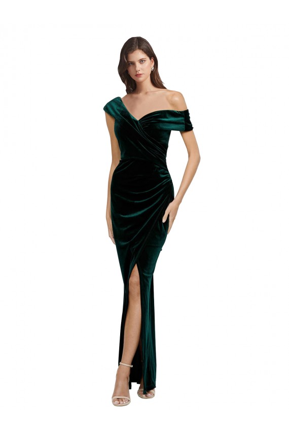 Sweetheart Long Stretch Velvet Dark Green Sleeveless High Low Evening Gown / Prom Dress / Bridesmaid Dress Darwin