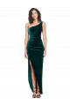 One Shoulder Long Stretch Velvet Dark Green Sleeveless High Low Evening Gown / Prom Dress / Bridesmaid Dress Darwin