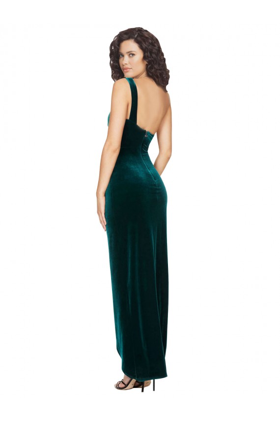 One Shoulder Long Stretch Velvet Dark Green Sleeveless High Low Evening Gown / Prom Dress / Bridesmaid Dress Darwin