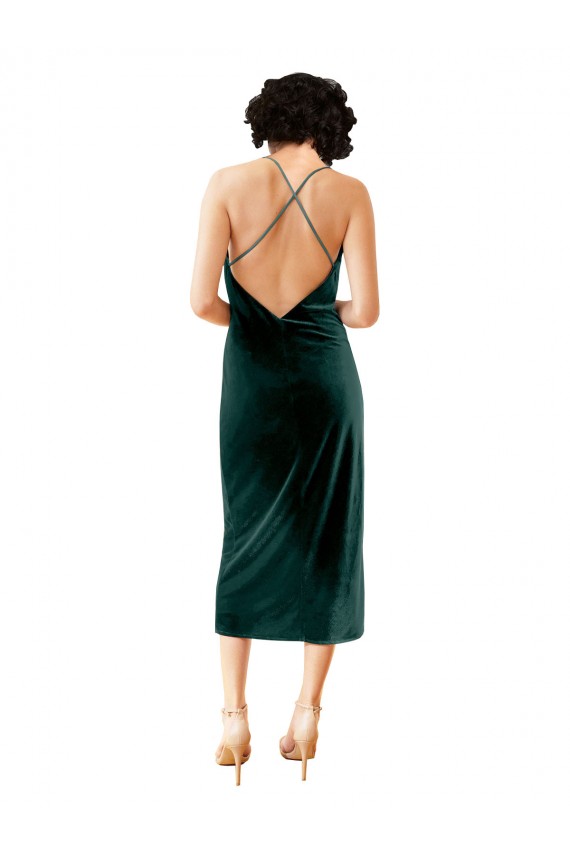 Cowl Neck Midi Length Stretch Velvet Dark Green Sleeveless Formal Dress / Bridesmaid Dress Darwin