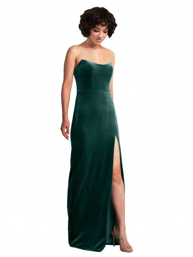 Strapless Long Stretch Velvet Dark Green Sleeveless Black Tie Evening Gown / Prom Dress / Bridesmaid Dress Darwin