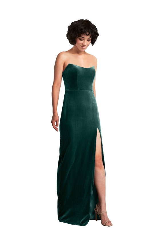 Strapless Long Stretch Velvet Dark Green Sleeveless Black Tie Evening Gown / Prom Dress / Bridesmaid Dress Darwin
