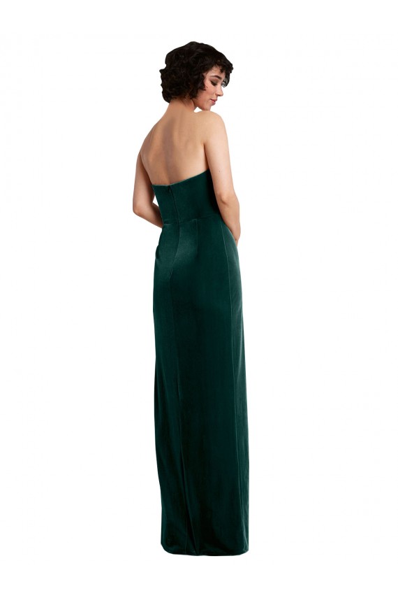 Strapless Long Stretch Velvet Dark Green Sleeveless Black Tie Evening Gown / Prom Dress / Bridesmaid Dress Darwin